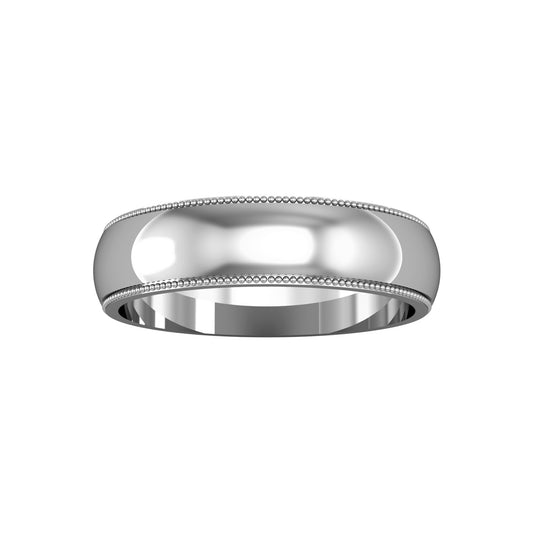 Platinum  5mm D-Shape Mill Grain Edge Wedding Band Commitment Ring - RLNR02528A