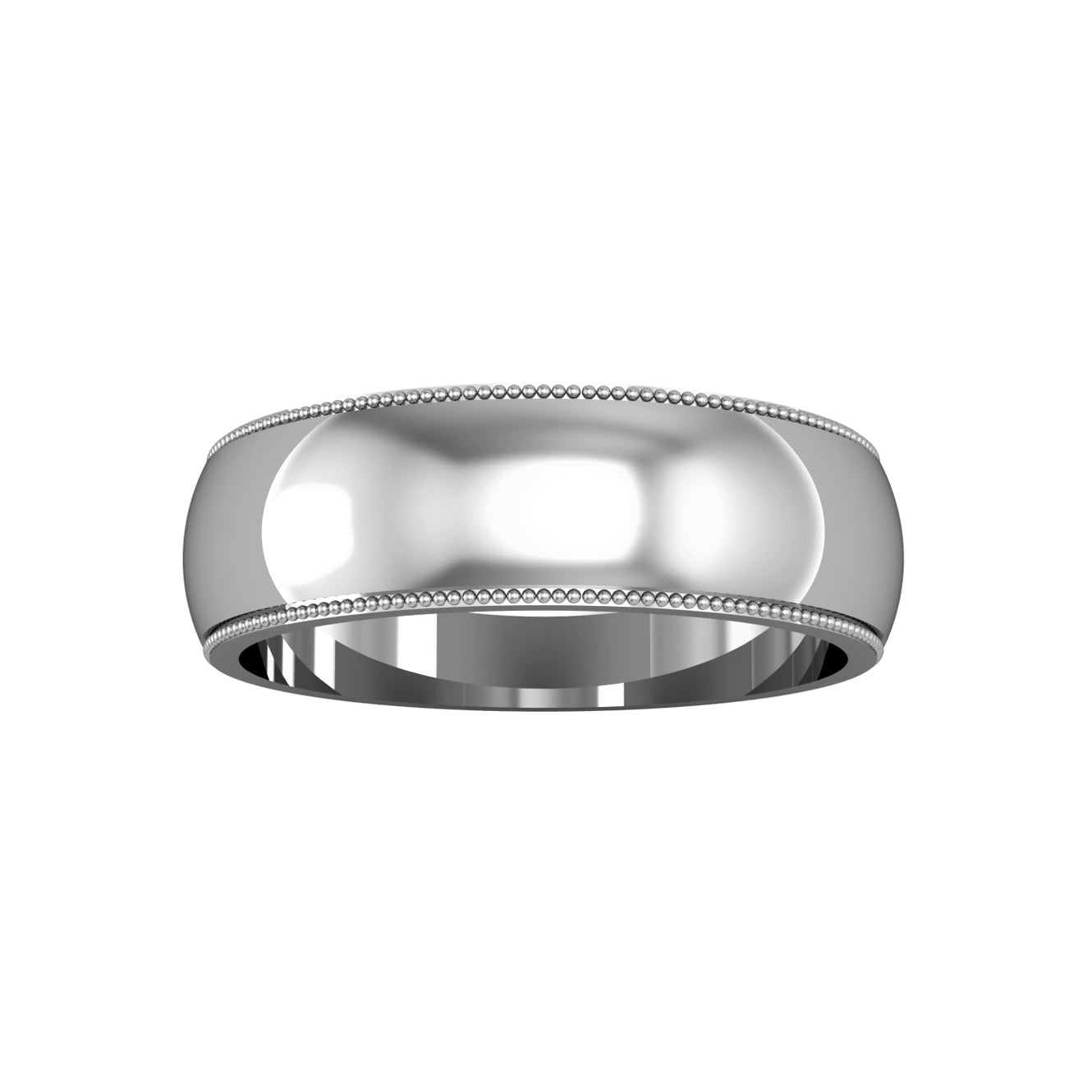 9ct White Gold  6mm D-Shape Mill Grain Edge Wedding Band Ring - RNR02529A