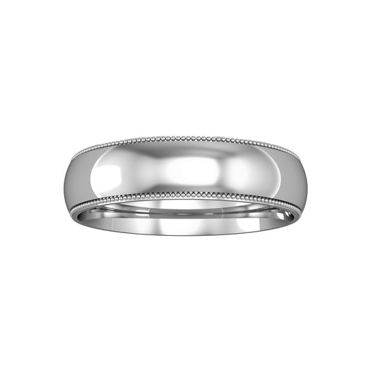 9ct White Gold  5mm Court Mill Grain Edge Wedding Band Ring - RNR02532A