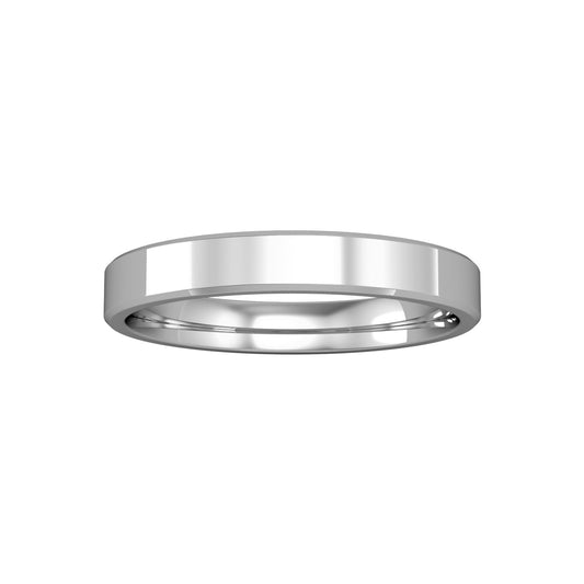 18ct White Gold  3mm Flat-Court Bevelled Wedding Band Ring - RBNR02540B