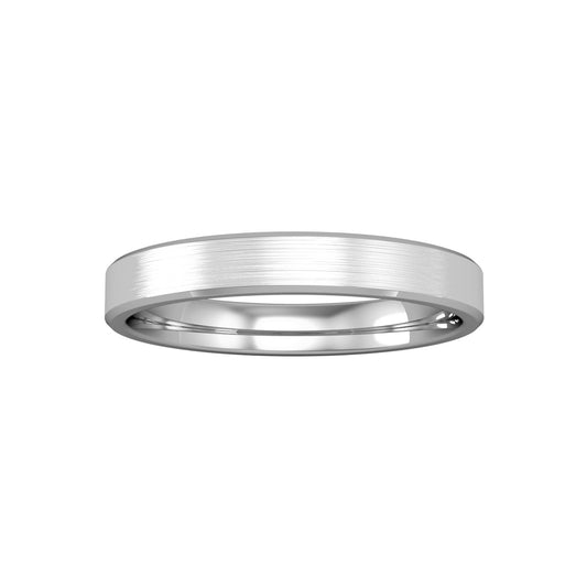 Platinum  3mm Flat-Court Satin Bevelled Edges Wedding Band Ring - RLNR02540B3