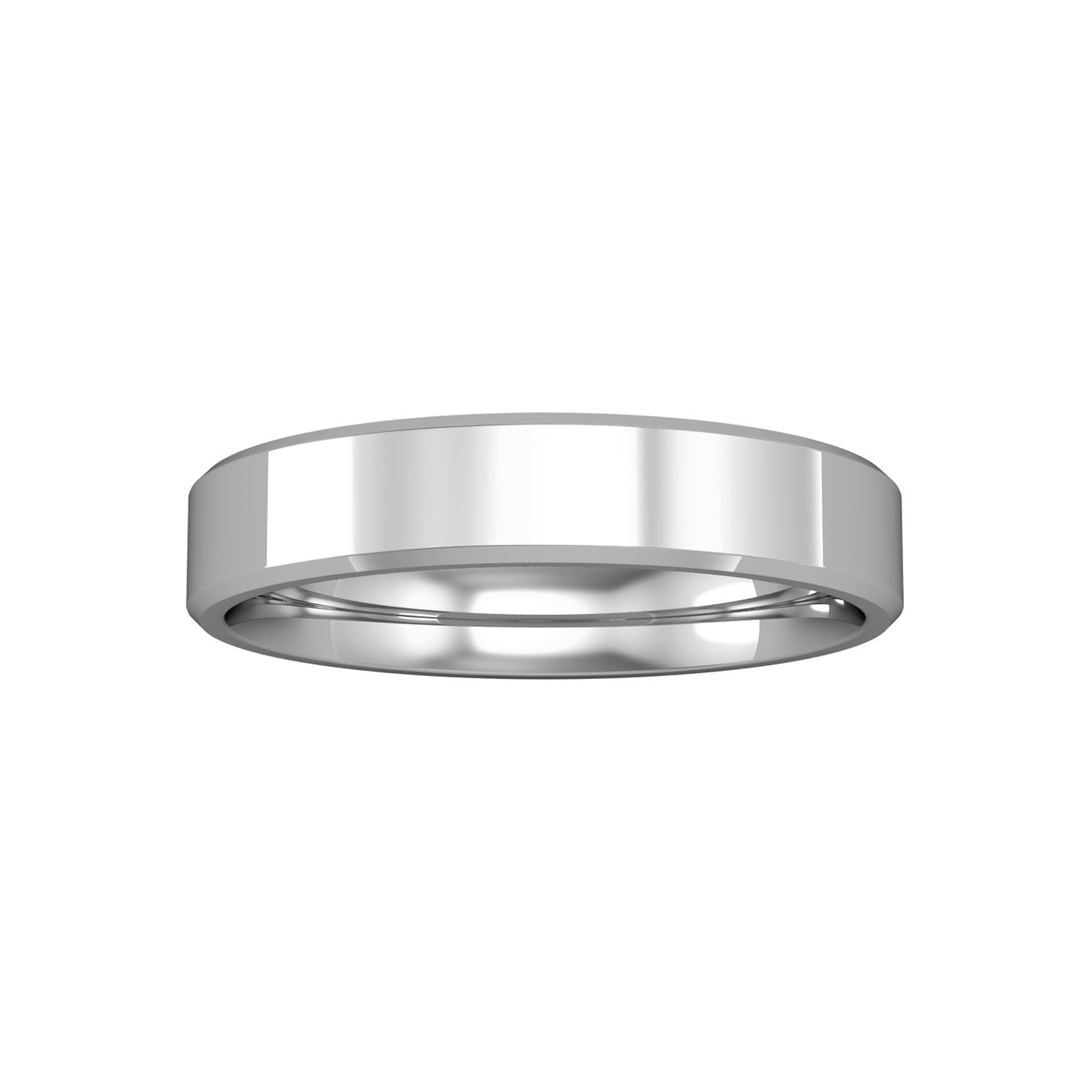 Platinum  4mm Flat-Court Bevelled Wedding Band Commitment Ring - RLNR02541B