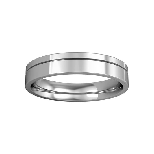 18ct White Gold  4mm Flat-Court Fine Groove Wedding Band Ring - RBNR02541C