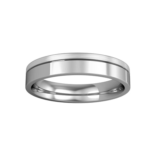 9ct White Gold  4mm Flat-Court with Fine Groove Wedding Ring - RNR02541C4