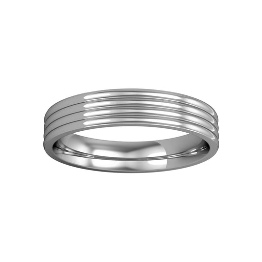 18ct White Gold  4mm Flat-Court Ribbed Wedding Band Comitment Ring - RBNR02541G