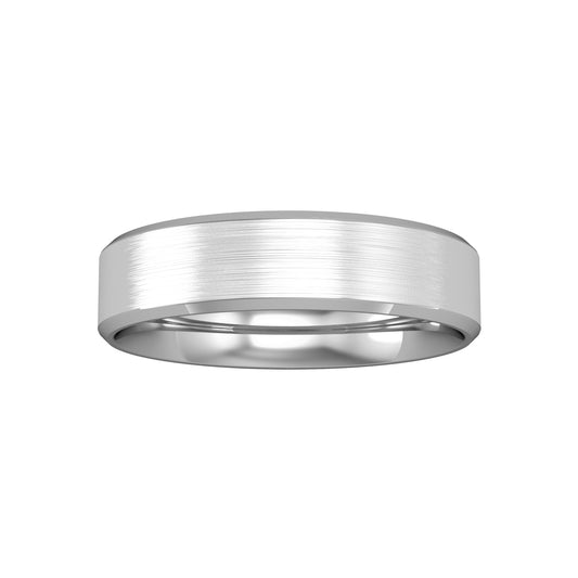 Platinum  5mm Flat-Court Satin Bevelled Edges Wedding Band Ring - RLNR02542B3