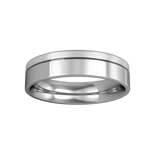 18ct White Gold  5mm Flat-Court with Fine Groove Wedding Ring - RBNR02542C4