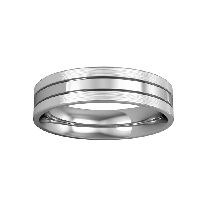 18ct White Gold  5mm Flat-Court Striped with Satin Wedding Ring - RBNR02542J2