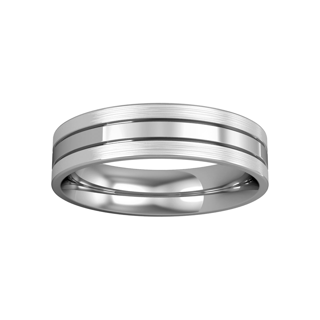 18ct White Gold  5mm Flat-Court Striped with Satin Wedding Ring - RBNR02542J2