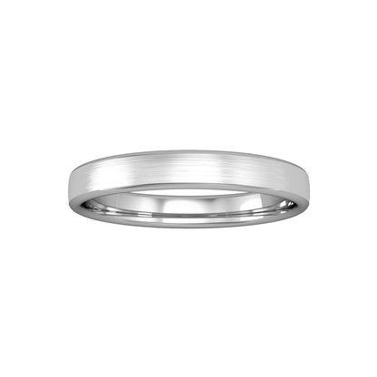 18ct White Gold  3mm Bombe Court Satin Brushed Wedding Band Ring - RBNR02560X2