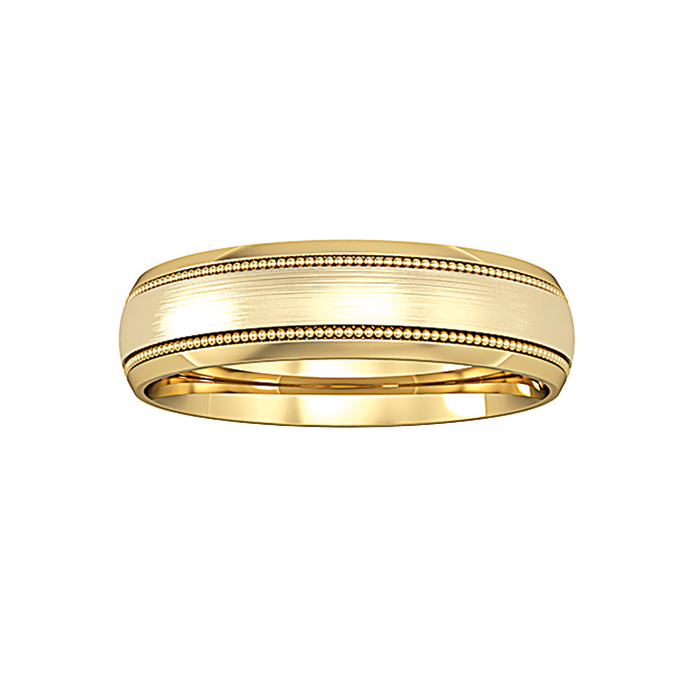 18ct Gold  Court Satin Brushed Beaded Edge Band Wedding Ring 5mm - RNR0225E023