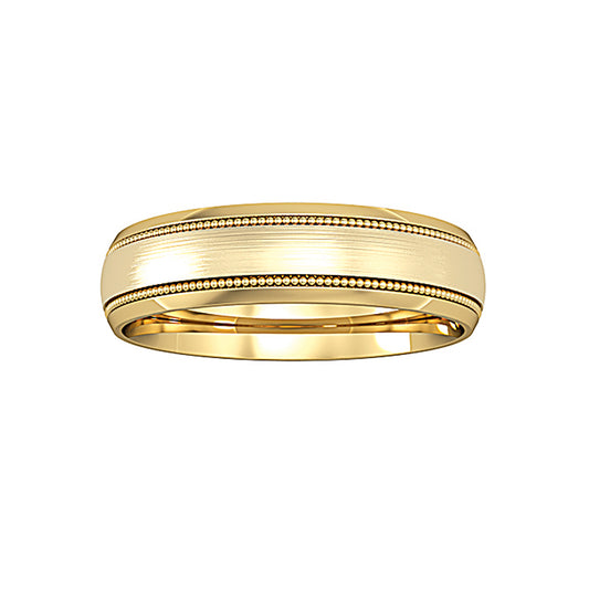 18ct Gold  Court Satin Brushed Beaded Edge Band Wedding Ring 5mm - RNR0225E023