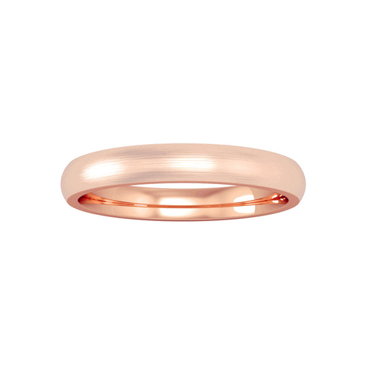 18ct Pink Rose Gold  3mm Court Satin Brushed Wedding Band Ring - RBNR02630X2