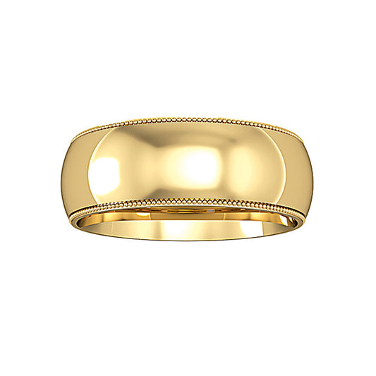 9ct Gold  Comfort Court Beaded Edge Band Wedding Ring 7mm - RNR0227C121