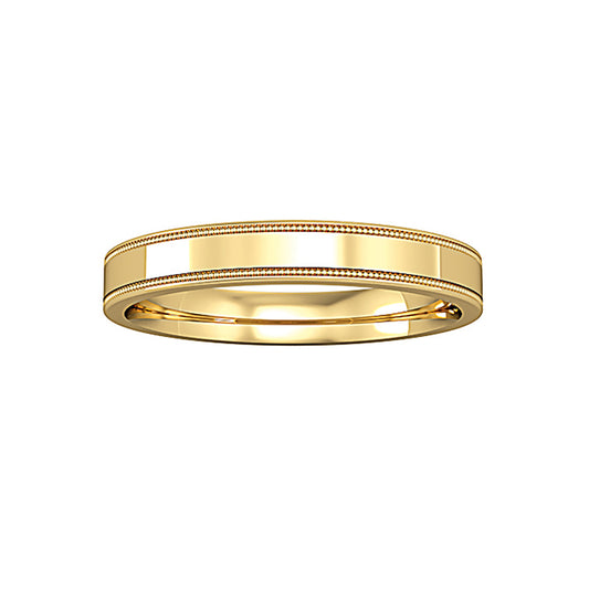 18ct Gold  Flat-Court Beaded Edge Band Wedding Ring 3mm - RNR0243C123