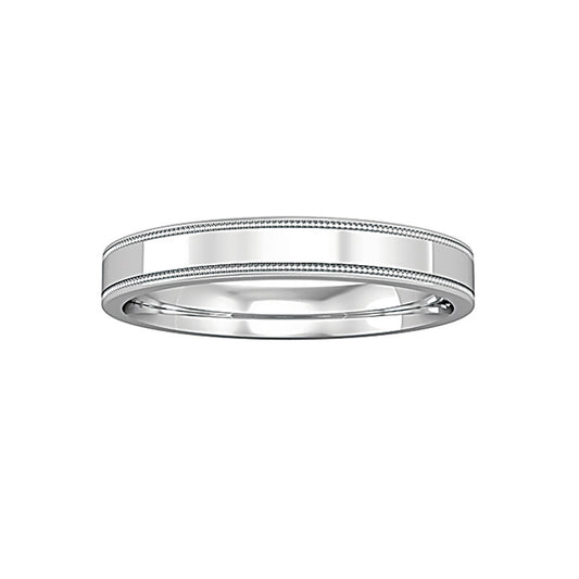 Platinum  Flat-Court Beaded Edge Band Wedding Ring 3mm - RNR0243C126
