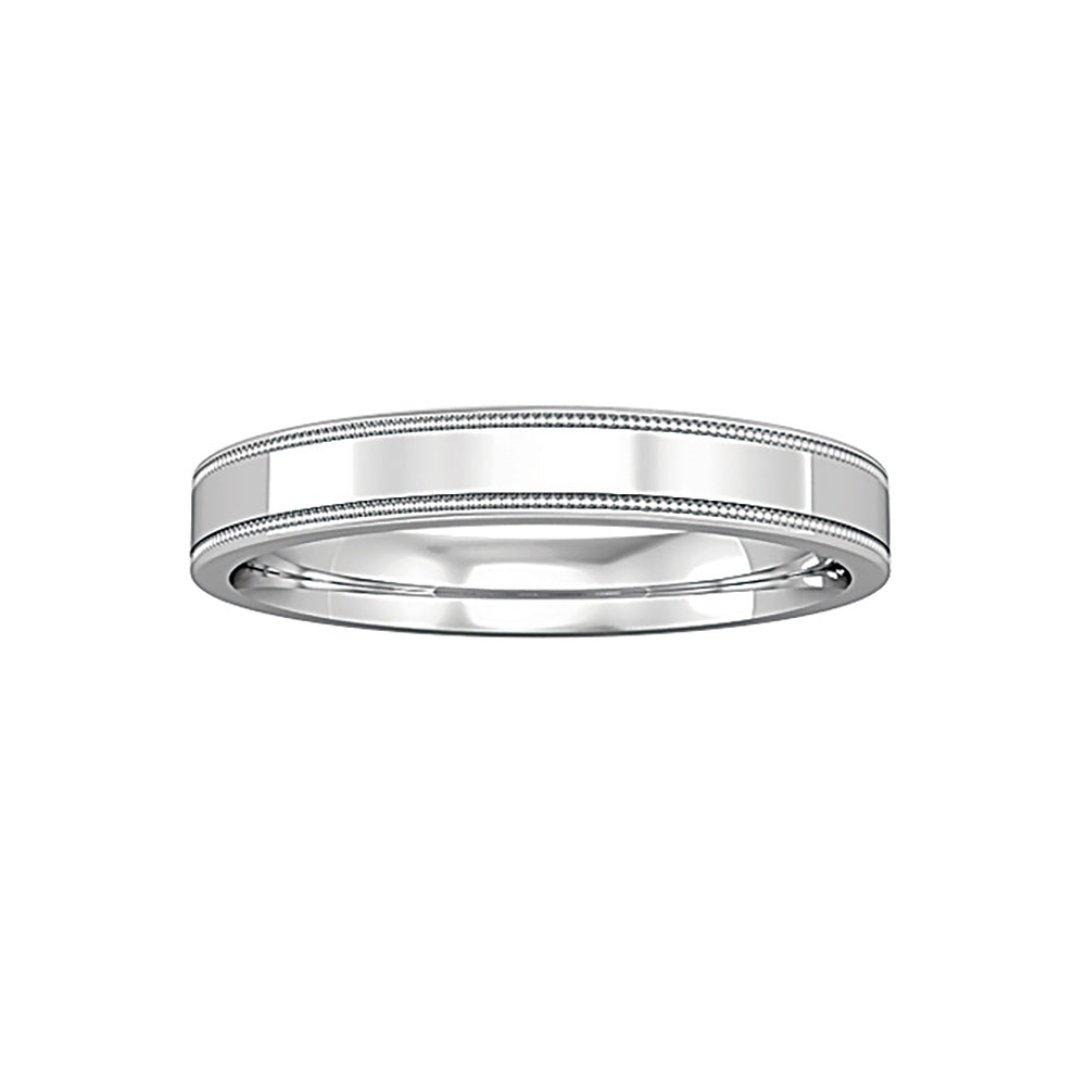 Platinum  Flat-Court Beaded Edge Band Wedding Ring 3mm - RNR0243C126