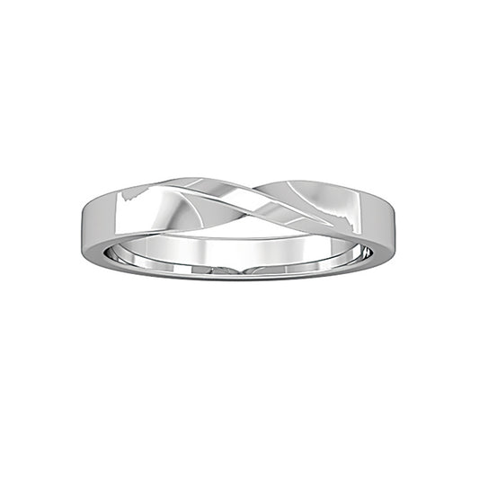 9ct White Gold  Flat Court Ribbon Band Wedding Ring 3mm - RNR0243F062