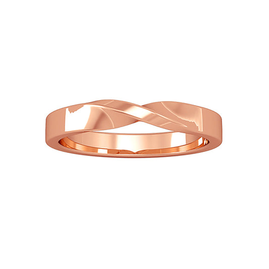 18ct Rose Gold  Flat Court Ribbon Band Wedding Ring 3mm - RNR0243F069
