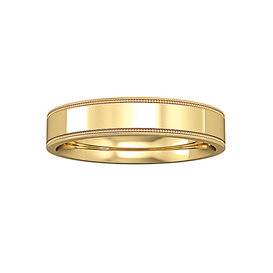 9ct Gold  Flat-Court Beaded Edge Band Wedding Ring 4mm - RNR0244C121