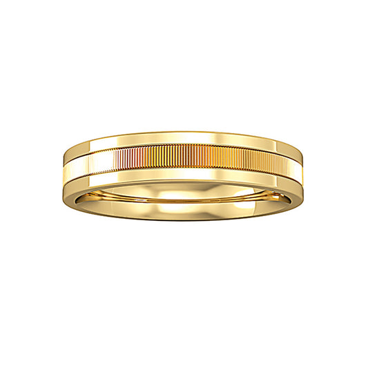 18ct Gold  Flat-Court Horizontal Rib Cut Band Wedding Ring 4mm - RNR0244E093