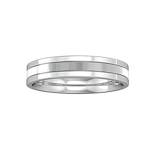 18ct White Gold  Flat-Court Rib Cut Band Wedding Ring 4mm - RNR0244E094