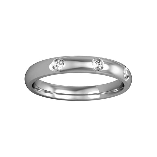 9ct White Gold  Diamond 3mm Court Set 3 Diamonds Wedding Band Ring - RNR02530WC