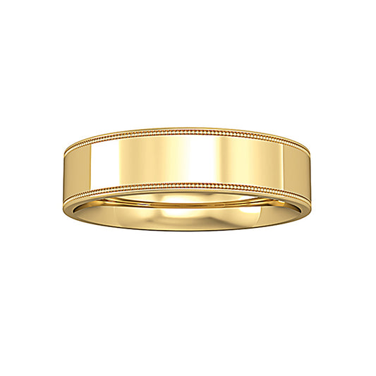 9ct Gold  Flat-Court Beaded Edge Band Wedding Ring 5mm - RNR0245C121