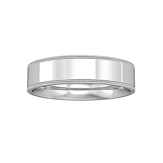 Platinum  Flat-Court Beaded Edge Band Wedding Ring 5mm - RNR0245C126