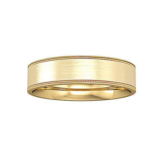 9ct Gold  Flat-Court Satin Brushed Bead Edge Band Wedding Ring 5mm - RNR0245C761