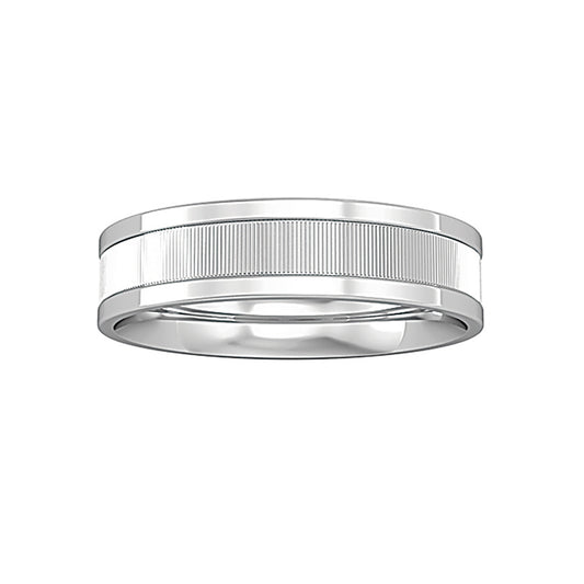 9ct White Gold  Flat-Court Rib Cut Band Wedding Ring 5mm - RNR0245E092