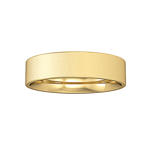 18ct Gold  Flat-Court Sandblasted Band Wedding Ring 5mm - RNR0245F033