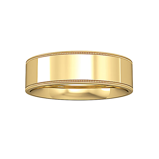 18ct Gold  Flat-Court Beaded Edge Band Wedding Ring 6mm - RNR0246C123