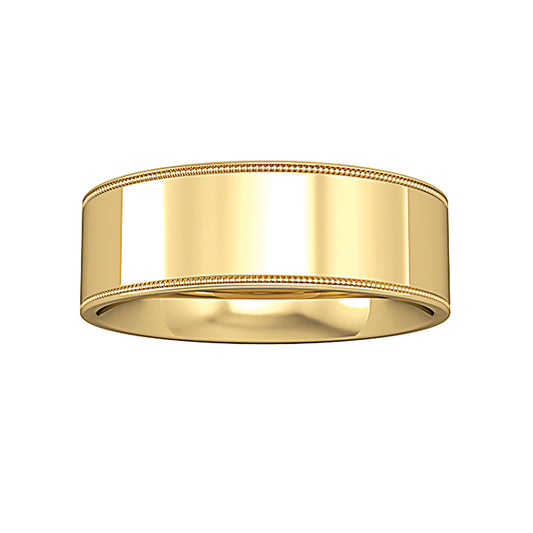 9ct Gold  Flat-Court Beaded Edge Band Wedding Ring 7mm - RNR0247C121