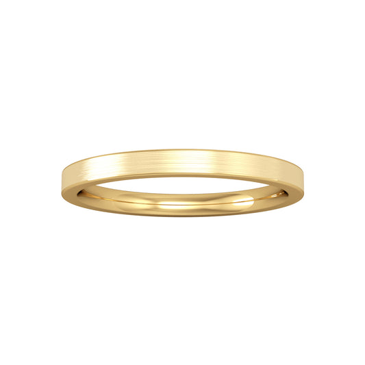 18ct Gold  2mm Flat Court Premium Brushed Wedding Band Ring - RYNR0242XX2