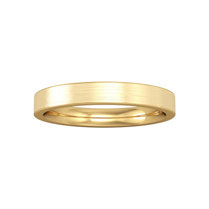 18ct Yellow Gold  3mm Flat Court Premium Brushed Wedding Band Ring - RYNR0243XX2