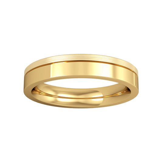 18ct Gold  4mm Flat Court with Fine Groove Wedding Ring - RYNR0244XXC4