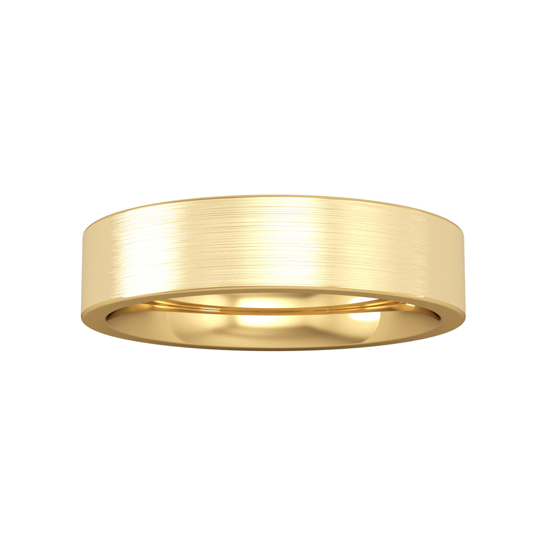 18ct Yellow Gold  5mm Flat Court Premium Brushed Wedding Band Ring - RYNR0245XX2