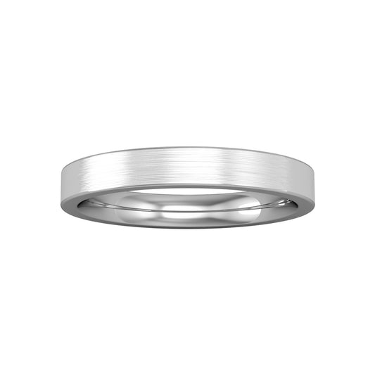 Platinum  3mm Flat Court Premium Satin Brushed Wedding Band Ring - RPNR0243XX2