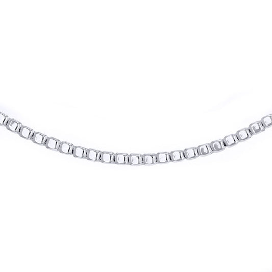 Silver  Square Cube Bead 2mm Chain Necklace 18" 46cm - 8-10-0744