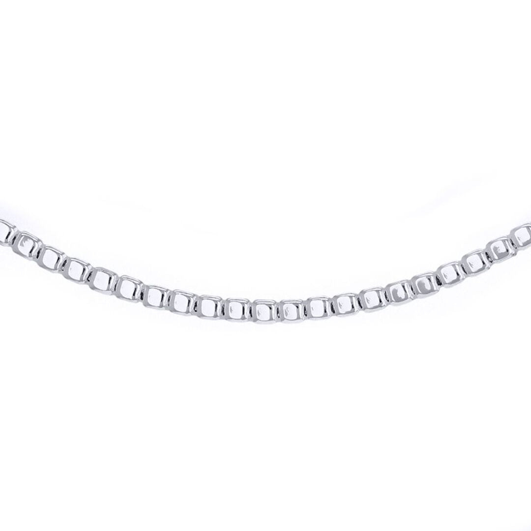 Silver  Square Cube Bead 2mm Chain Necklace 18" 46cm - 8-10-0744