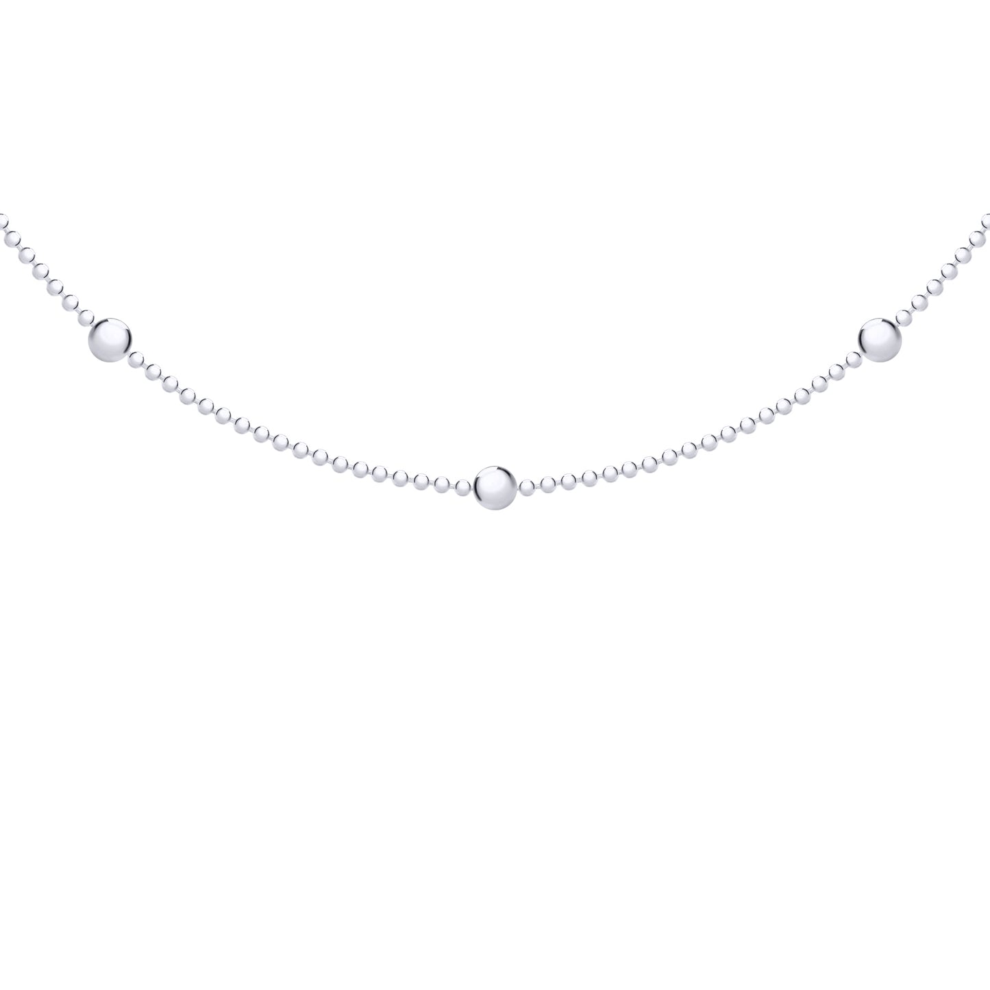 Silver  "Stars & Planets" 3mm Bead Chain Station Necklace 16" 41cm - 8-11-6653