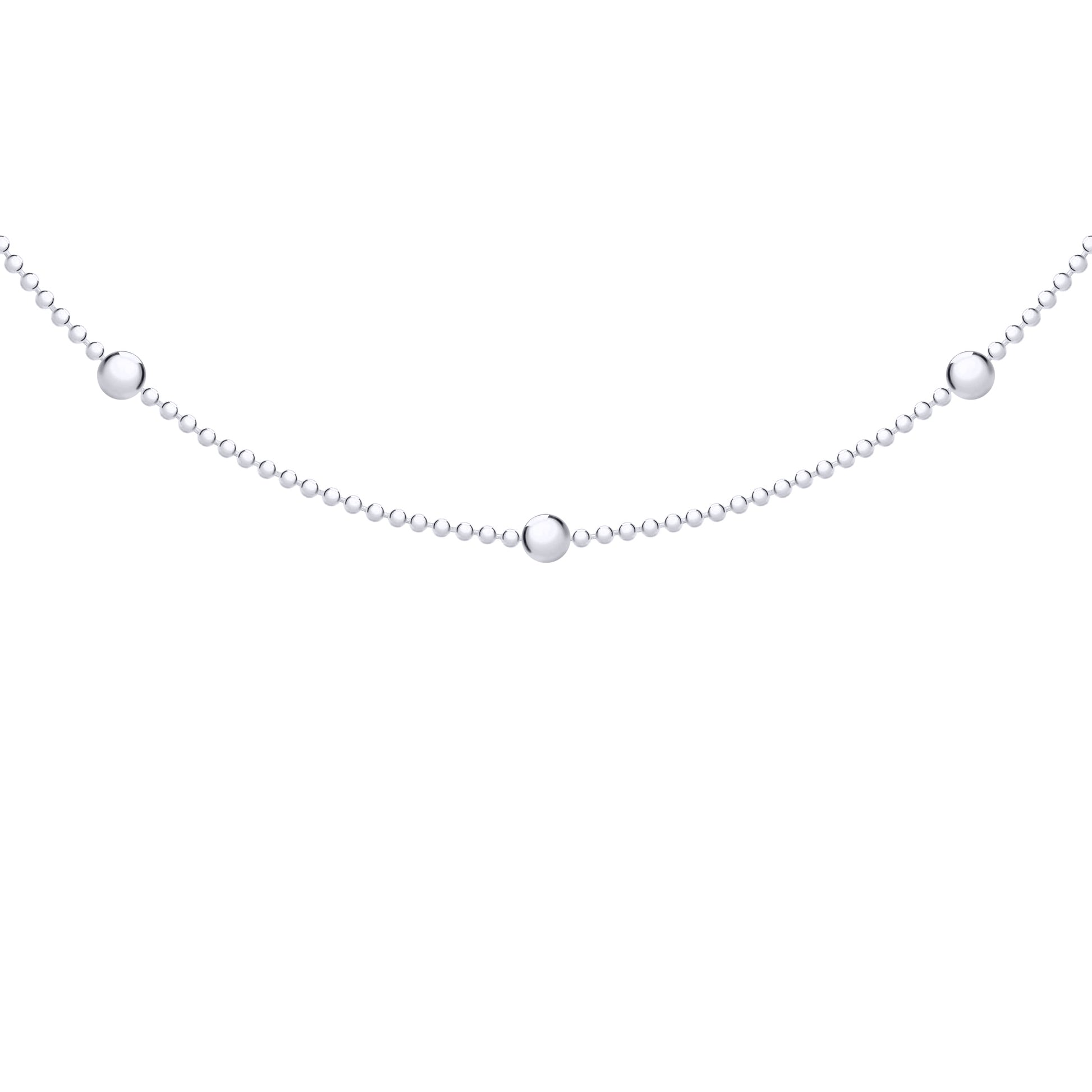 Silver  "Stars & Planets" 3mm Bead Chain Station Necklace 16" 41cm - 8-11-6653