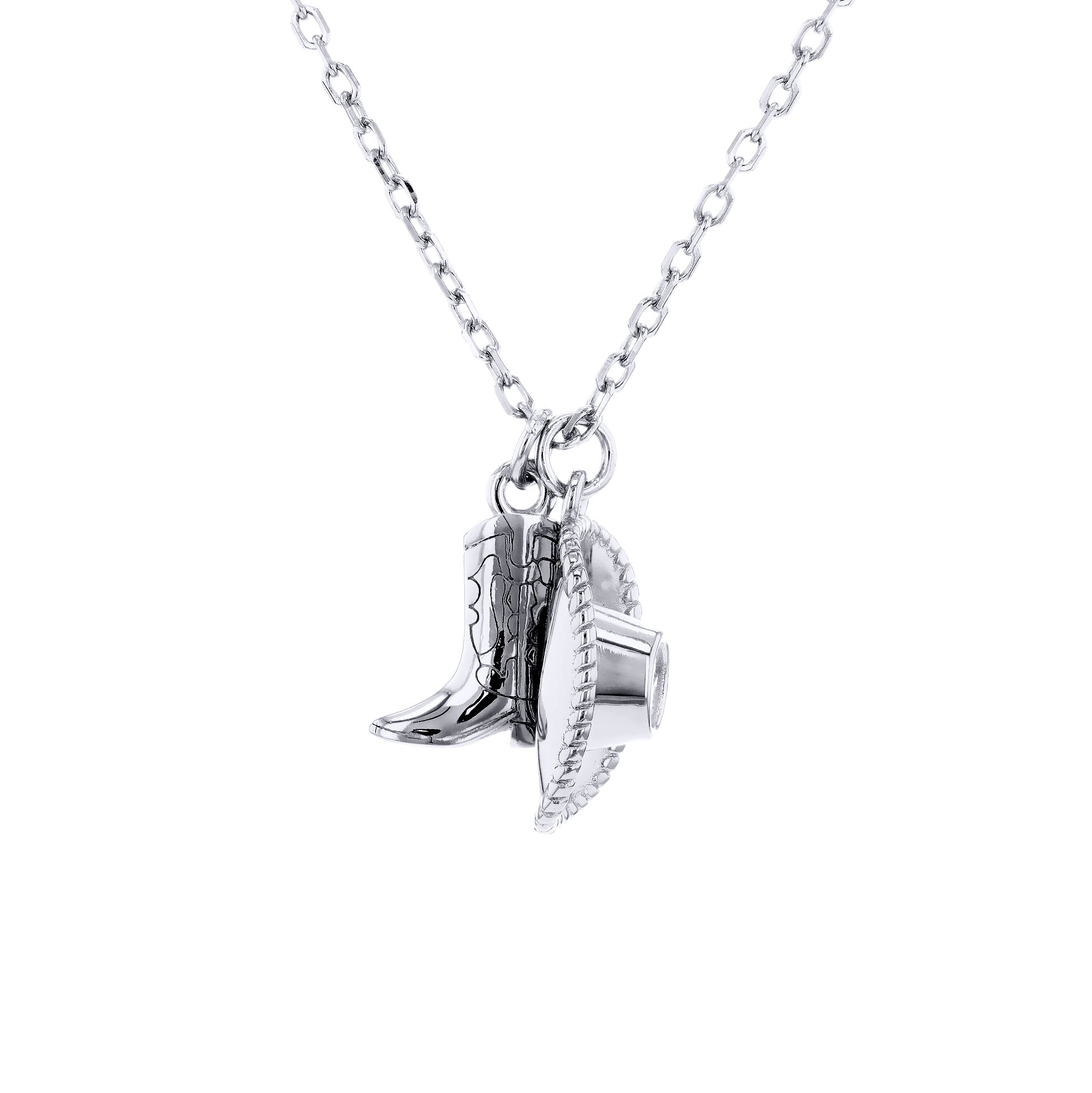 Sterling Silver  Cowboy Cowgirl Hat & Boots Pendant Necklace - 8-13-8270