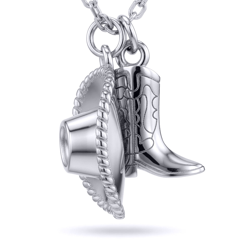 Sterling Silver  Cowboy Cowgirl Hat & Boots Pendant Necklace - 8-13-8270