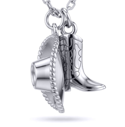 Sterling Silver  Cowboy Cowgirl Hat & Boots Pendant Necklace - 8-13-8270