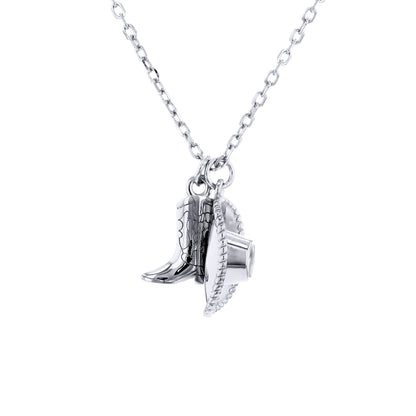 Sterling Silver  Cowboy Cowgirl Hat & Boots Pendant Necklace - 8-13-8270