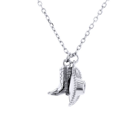 Sterling Silver  Cowboy Cowgirl Hat & Boots Pendant Necklace - 8-13-8270