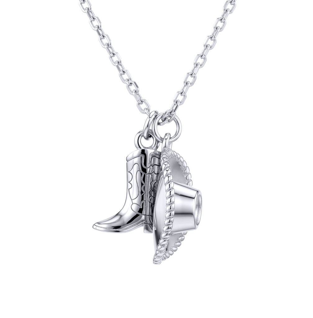 Sterling Silver  Cowboy Cowgirl Hat & Boots Pendant Necklace - 8-13-8270