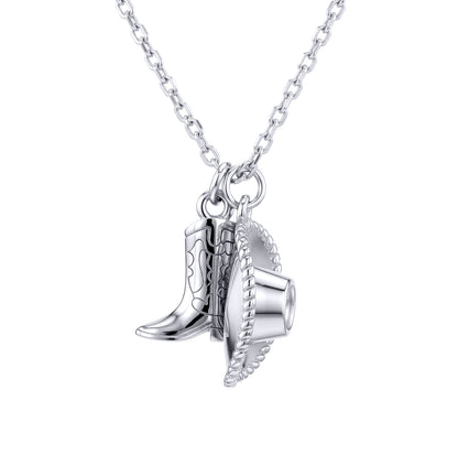 Sterling Silver  Cowboy Cowgirl Hat & Boots Pendant Necklace - 8-13-8270